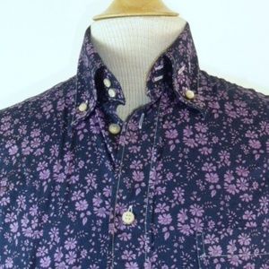 Holland Esquire navy blue floral button down collar cotton shirt S